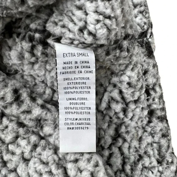 Thread + Supply Charcoal Sherpa Full Zip Fuzzy Vest XS - Picture 4 of 4